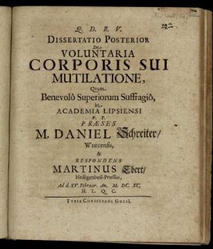 2: Dissertatio ... De Voluntaria Corporis Sui Mutilatione. 2