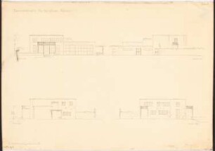 Gymnastikschule am See Monatskonkurrenz Dezember 1932: Aufriss Nordansicht, Südansicht, Ostansicht, Westansicht 1:100; Maßstabsleiste