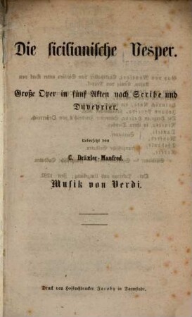 Die sicilianische Vesper : große Oper in fünf Akten