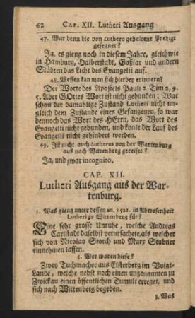 Cap. XII. Lutheri Ausgang aus der Wartenburg