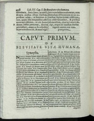 Caput Primum. De Brevitate Vitæ Humanæ.