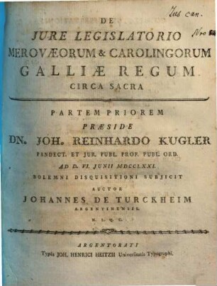 De iure legislatorio Merovaeorum et Carolingorum Galliae regum circa sacra. 1