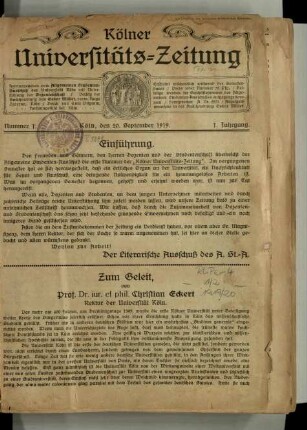 Kölner Universitäts-Zeitung / 1. Jahrgang 1919/20