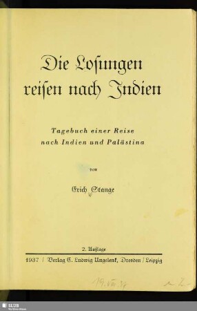 Die Losungen reisen nach Indien : Tagebuch einer Reise nach Indien und Palästina
