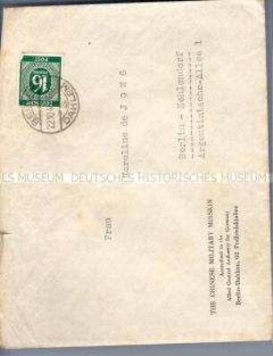 Briefumschlag mit dem Absender-Aufdruck der Chinesischen Militär-Mission in Berlin