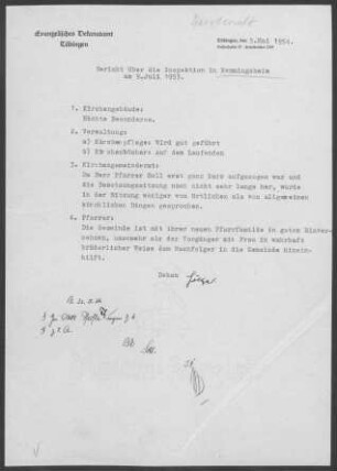 Remmingsheim: Inspektionsbericht 1953