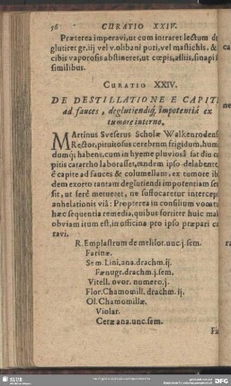Curatio XXIV. De Destillatione E Capite ad fauces, ...