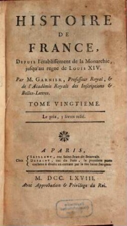 Histoire de France Depuis L'Etablissement De La Monarchie Jusqu'au Regne De Louis XIV, 20