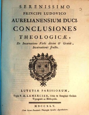 Conclusiones theologicae de incarnatione Verbi divini et gratia, incarnationis fructu