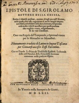 Epistole de S. Girolamo dottore della chiesa