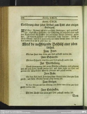 Artic. CXCII. Einführung in einer jeden Urtheil zum Todt oder ewigen Gefängniß