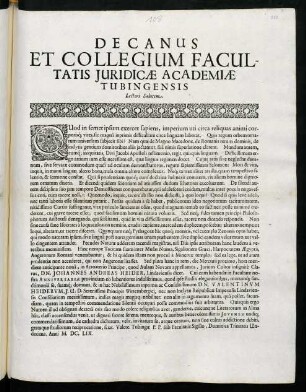 Decanus Et Collegium Facultatis Juridicae Academiae Tubingensis Lectori Salutem