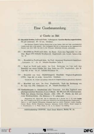 III. Eine Goethesammlung (Nr. 372-427)
