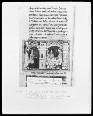Leben des heiligen Liudger — Der vom Strangtod befreite kommt zu Liudger, Folio 15verso