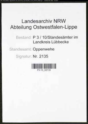 Sterberegister Standesamt Oppenwehe