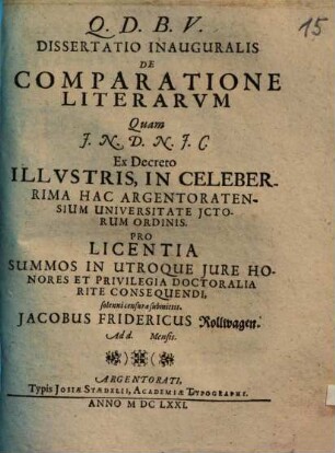 Dissertatio Inauguralis De Comparatione Literarum