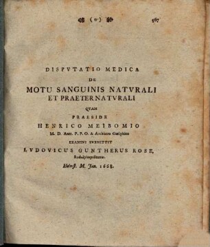 Disp. med. de motu sanguinis naturali et praeternaturali : [Helmstadii 1668]