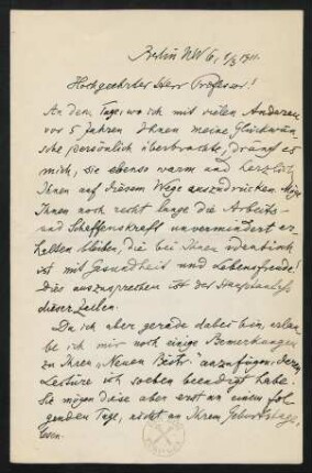 Brief vom 1.3.1911 von Barth