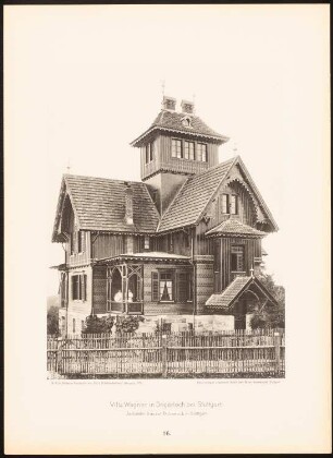 Villa Wagner, Degerloch: Ansicht (aus: Moderne Neubauten, 1.Jg., 1894, hrsg. W. Kick)