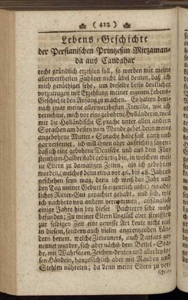 Lebens-Geschichte der Persianischen Printzeßin Mirzamanda aus Candahar