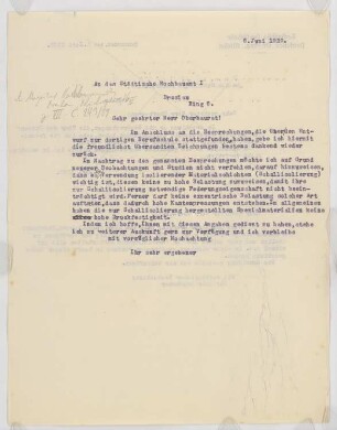 Jahrhunderthalle, Breslau Akustikgutachten: Entwürfe für Brief an Konwiarz von Michel (zweiseitiges Schriftstück)