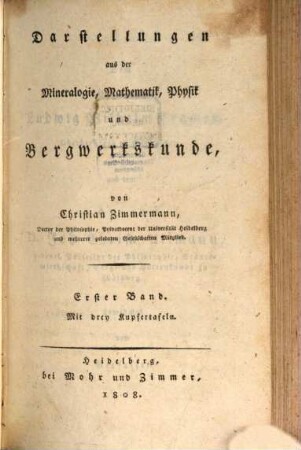 Darstellungen aus der Mineralogie, Mathematik, Physik und Bergwerkskunde, 1