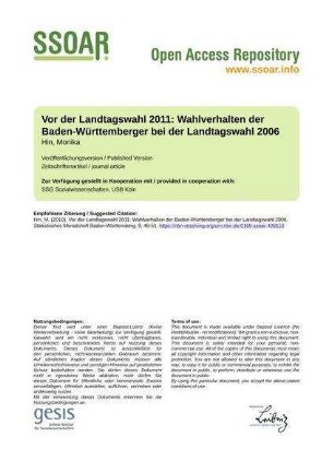 Vor der Landtagswahl 2011: Wahlverhalten der Baden-Württemberger bei der Landtagswahl 2006