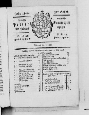 31tes Stück, Ausgabe vom 30. Juli 1800