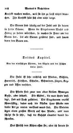 Drittes Kapitel. Von den vierfüßigen Thieren, den Vögeln und den Fischen dieser Insel.