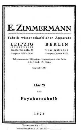 Liste 33: Über Psychotechnik