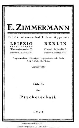 Liste 33: Über Psychotechnik