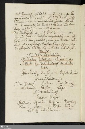 No: 13. Ordre de Bataille der Königl. Preußischen Armée in der Bataille bey Keßelsdorff den 15. Dec: 1745.