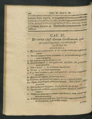 Cap. IV. De tertia classe illorum Creditorum, qui ius reale ex hypothecis, immissionibus & arrestis habent.