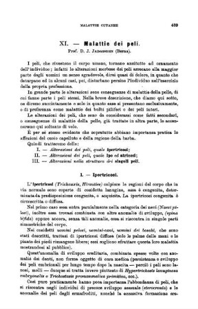XI. Malattie dei peli.