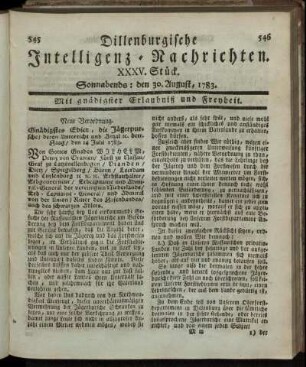 XXXV. Stück. Sonnabends: den 30. August, 1783.