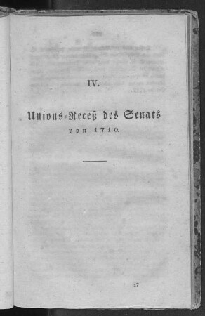 IV. Unions-Receß des Senats von 1710.