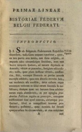 Historia Federvm Belgii Federati Primae Lineae : In Vsvm Avditorvm. 1