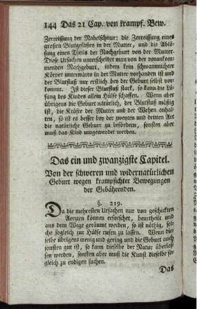 Das ein und zwanzigste Capitel. Von der schweren und widernatürlich Geburt wegen krampfichter Bewegungen der Gebährenden.