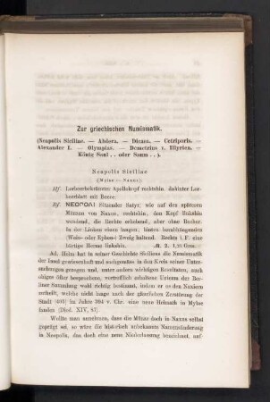 Zur griechischen Numismatik