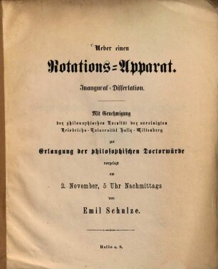 Ueber einen Rotations-Apparat : Inaug. Dissert.
