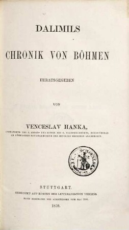 Dalimils Chronik von Böhmen = Di tutsch kronik von Behem lant