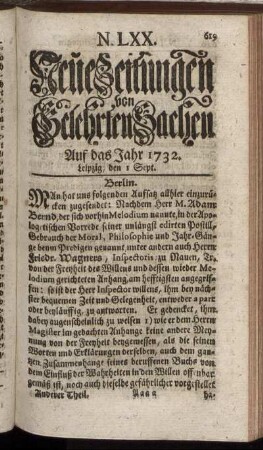 N. LXX. Leipzig, den I Sept. - N. LXXVIII. Leipzig, den 29 Sept.