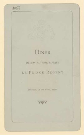 Menükarte : Diner de Son Altesse Royale le Prince Regent