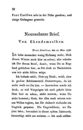 19. Von Ebendemselben - Trois Rivières, den 10. Nov. 1776