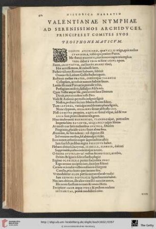 Valentinae Nymphae ad Serenissimos Archiduces […]