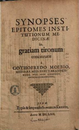 Synopses epitomes institutionum medicinae