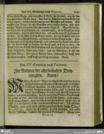 Am XIV. Sonntage nach Trinitatis