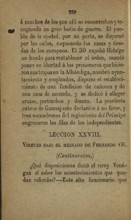 Leccion XXVIII. Vireyes bajo el reinado de Fernando VII. (Continuacion.)