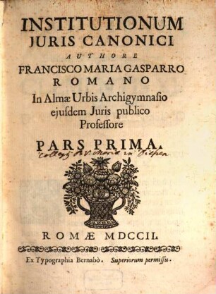 Institutionum Juris Canonici, 1