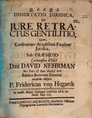 Diss. ... de iure retractus gentilitio